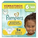 Pampers Premium Protection Größe 6, 168 Windeln, 13kg-18kg, unser Nr. 1 Haut- und Auslaufschutz