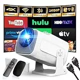 Mini Beamer, 4K FHD 1920x1080P 180°Dreh Tragbarer Projektor, Klein Videoprojektor Unterstützt 2.4/5G Dual WiFi und BT 5.0, mit Android und IOS Heimkino Smart Beamer Doppelsteuerung mit Maus, Weiß