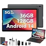 MAXLEGEN Tablet 10 Zoll, Android 14 Tablets mit 36GB RAM + 128GB ROM/TF 2TB, 2.4G/5G WiFi 6, Octa-core 2,0 GHz, Bluetooth 5.0, 8 MP Camera, 10-Zoll-Touch-Tablet mit Tastatur, Maus, Kopfhörer, Hülle