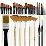 Bougimal Pinselset Acrylfarben, 32 Acryl Pinsel Set, Künstlerpinsel mit rund, eckig, flach, Fan Pinsel Set für Künstler und Anfänger zum Malen(Weiß)