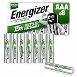 Energizer Recharge Power Plus - AAA Akkus (8 Stück) -700 mAh NiMH Batterien - Bis zu 5 Jahre nutzbare Batterielebensdauer - Bis zu 1000 mal wiederaufladbar - 100% plastikfreie Recycelbar Verpackung