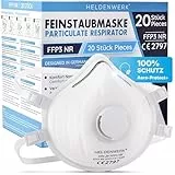 HELDENWERK® FFP3 Maske mit Ventil – 5er, 10er oder 20er Set – Atemschutzmaske/Staubschutzmaske zertifiziert Ausatemventil – Staubschutzmasken mit verstellbaren Hinterkopfband (20er Sparpack)