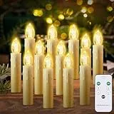 cimetech 12er Christbaumkerzen Kabellos Led Schwebende Kerzen Weihnachtsbaumbeleuchtung Weihnachtskerzen Warmweiß Flammenlose LED Kerzen mit Fernbedienung Timer Weihnachtsbaum Lichterkette