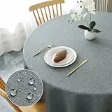 AooHome Tischdecke Rund Φ120cm, Grau Leinen-Optik Tischdecken Abwaschbar Tischtuch aus Polyester Wasserabweisend mit Lotuseffekt, Dauerhaft Kratzfest für Wohnzimmer, Esszimmer, Balkon, Garten