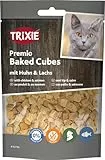 Trixie Katzensnack Premio Baked Cubes aus natürlichen Zutaten 50 g, leckere Katzenleckerlis mit Huhn & Lachs - 42766