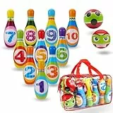 MandA KEGELSPIEL für Kinder | Bowling Set mit Tragetasche | Kinderspielzeug | Tolles Geschenk für Kinder von 2 bis 5 Jahren | mit 10 bunten Bowlingkegeln (14,5 cm) & 2 weichen Schaumstoffbällen.