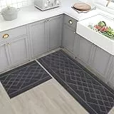 BEQHAUSE Küchenläufer rutschfest 2 Stück, Teppich Läufer waschbar und saugfähig Teppich küche mit TPR Anti-Rutsch Backing für Esszimmer, Küche, läufer Flur, 60x89cm+60x152cm, Dunkelgrau