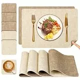 Myir JUN Tischsets Abwaschbar und Untersetzer 6er Set, Platzsets Abwaschbar Doppelseitig Bedruckt Kunstleder Schmutzabweisend & rutschfest, Platzdeckchen Abwischbar mit Lederoptik für Esszimmer