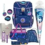 Schulranzen Mädchen 1. Klasse Deep Ocean ErgoFlex Buttons Schulranzen-Set 8tlg. mit Schuhbeutel, passend dazu Sporttasche Schultüte - Trinkflasche Gratis