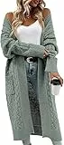 Saodimallsu Strickjacke Damen Lang Grobstrick Cardigan Lose Oversize Leichte Elegante Strickmantel Casual Einfarbig Open Front Sweater mit Taschen Hellgrün XL