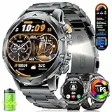 FITFLEX Smartwatch Herren mit 1000 mAh, 1,53' HD AMOLED Militär Smart Watch, LED Taschenlampe, Telefonfunktion Fitnessuhr mit 120+ Sportmodi, Herzfrequenz, Schlafmonitor, SpO2, IP68, iOS Android Neu