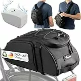 Valkental®️ 3in1 Fahrradtasche für Gepäckträger mit Rucksackfunktion - 10L Volumen - Gepäckträgertasche mit zahlreichen Fächern - Wasserfest & Reflektierend - Mit Tragegriff - Geprüfte Qualität