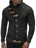 Leif Nelson Herren Strickjacke Schalkragen Slim Fit Winter-Freizeit-Jacke Sommer Moderne Männer Pulli Grobstrick Sweatjacke Langarm Herren schwarzer Hoodie-Pullover, Anthrazit, XL