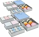 Homsorout 12 Stück Schrank Organizer Schubladen Organizer, Faltbare Aufbewahrungsbox Stoff, Unterwäsche Organizer, Organizer Kleiderschrank für Kleidung, Socken, Grau Meliert