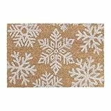 Relaxdays Fußmatte Kokos, Schneeflocken, 60 x 40 cm, Fußabtreter innen & außen, Rutschfester Schuhabstreifer, Natur/weiß