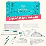 CALCUSO Geometrie Set 14-Teilig mit Zirkel, Geodreieck in Stabiler Metallbox - praktisches Mathematik-Set für Schule, Büro, Uni, Zeichnungen, Grundschulen