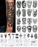 lulir Temporary Tattoos, Animal Fake Tattoo Stickers,3D Black Realistic Tattoos,16 Blatt Gefälschte Körper Arm Brust Schulter Tattoos,mit 20 Blättern winziger schwarz temporärer tattoos