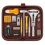 Eventronic【Neu Upgraded Uhrenwerkzeug Set, Uhr Batteriewechsel Werkzeug Uhren Reparatur, Uhrmacherwerkzeug Set mit Uhrenoffner öffner, Schraubendreh, Federstegwerkzeug, Braun Nylontasche