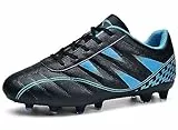 ASHION Jungen Fußballschuh Kinder Fussballschuhe Footballschuhe Professionelle Trainingsschuhe,C Schwarz Blau,34 EU