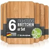 6er Set Frühstücksbrettchen aus Bambus Holz 22x14x0,8cm - Ideal für Frühstück, Brotzeit und kleine Mahlzeiten - Holzbrettchen Brettchen Frühstücksbrett Holzbrett
