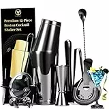 YXT&BEYOND Cocktail Shaker Set 12 Stück, Edelstahl 550ml & 850ml Boston Cocktail Mix Set Schwarz mit Bar Zubehör für Frauen Männer, Geschenkbox, Cocktailshaker Set | Barkeeper Set | Boston Shaker Set