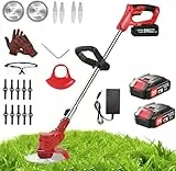 Rasentrimmer mit Akku, Elektrische Akku Rasentrimmer für Makita Akkus 3 in 1 Rasentrimmer 90° Drehbar, mit Akku und ladegerät, Verstellbarer Griff für Rasen Garten Beschneiden (Rot)