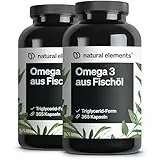 natural elements Omega 3 (2er Set) – 2x 365 Kapseln – 2000mg Fischöl pro Tagesdosis – mit EPA und DHA in Triglycerid-Form – Laborgeprüft und aufwendig aufgereinigt