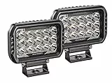 HELLA LED Zusatzscheinwerfer 12V - 24V ECE Zulassung 2 Stk Set Valuefit 450 mit Kappe: eckig LED Arbeitsscheinwerfer mit Fernlicht und Positionlicht für Auto Traktor SUV Pick-up - 1FE 358 154-051