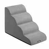 Feandrea Hundetreppe, 4 Stufen, Waffelcord, Haustiertreppe, für Bett, Sofa, wasserdicht, rutschfest, geringe Neigung, Abnehmbarer waschbarer Bezug, Griff, Taubengrau PPS014GD01