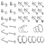 OIDEA Unisex Ohrringe Set Edelstahl: Silber 36 Stück Nase Ring Septum Basis Ohrstecker Creolen Schmuckset Geschenk für Männer Frauen Mädchen Junge