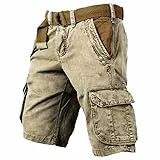 Cargohose Herren Stretch Kurz Cargo Shorts Baggy Arbeitshose - Basic Cargoshorts Leichte Sommerhose Relaxed Leicht Freizeithose Outdoor Klassiker Stoffhose Mit Taschen Sweatshorts Einfarbig Wanderhose