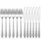 Herogo Steakbesteck 12-teilig, Edelstahl 6 Tafelmesser und 6 Tafelgabeln, Silber Steak Besteck Set für 6 Personen, Hochglanzpoliert Messer Gabeln Set für Haus/Restaurant, Spülmaschinenfest