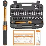 Drehmomentschlüssel Fahrrad 1/4 Zoll, 3-25 Nm, ±3% Fehlergenauigkeit, 72 Zähne Ratsche, 33TLG Torque Wrench Set für Motorrad und Bike, inklusive Verlängerungsstangen, 1/4'- 3/8' Adapter, Stecknüsse