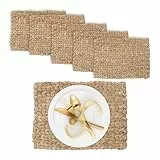 Relaxdays Tischset, 6er Set, geflochtenes Design, Wasserhyazinthe, Platzset, HxBxT: 1,5 x 42 x 30 cm, eckig, Deko, Natur
