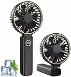 Rintea Handventilator, Tragbarer Mini Ventilator mit 6 Geschwindigkeiten, Faltbarer USB Ventilator, 4000mAh Wiederaufladbar, Leise & Leicht, Ideal für Büro, Reise & Outdoor (Schwarz)
