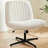 Sweetcrispy Bürostuhl Ohne Armlehnen, Schreibtischstuhl mit Stoffbezug, Lesesessel mit Breiterem Polster zum Sitzen im Schneidersitz Stuhl, Höhenverstellbar, 360° Drehstuhl für Haus, Beige