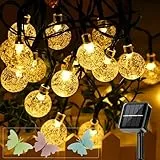 MUXIJIA Solar Lichterkette Kristallkugel Außen Wasserdicht 7M/ 50 LEDs 8 Modi Solar Lichterkette Außen für Garten, Terrasse, Balkon, Partys（Warm Weiß）