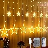 CNMTCCO Weihnachtsbeleuchtung Fenster Innen, 12er Sterne Lichtervorhang 2.5mx1m Lichterkette Fenster mit Timer 8 Funktionen USB ＆ Batteriebox, LED Sternevorhang Weihnachtsdeko, Warmweiß