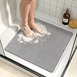 HITSLAM Duschmatte rutschfest, 53x53cm Badewannenmatte rutschfest Ohne Saugnapf, Weiche PVC-Luffa Antirutschmatte Badewanne, Schnell Trocknende Badematte, Hocheffiziente Drainage, Grau