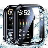 [2 Stück] UniqueMe für Apple Watch SE/6/5/4 44mm Schutzhülle,[IPX8 Wasserdicht], [10X Stoßfest Kratzfest] Hard PC Rundum Und 9H Glas für Apple Watch SE Schutzhülle-Schwarz
