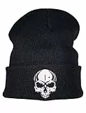 Baddery Strickmütze - Totenkopf - Geschenk für Metal Fans - Unisex Beanie Mütze für Herren und Damen - Halloween Skull (One Size - Schwarz)