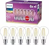 Philips LED Classic E27 Filament Lampen 6-er Pack (60 W), LED Lampen mit warmweißem Licht, energiesparende LED Beleuchtung mit langer Nutzlebensdauer