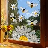 WandSticker4U®- [8 Stück] Fensterbilder Kinder BIENEN & GÄNSEBLÜMCHEN Suncatcher Sticker (63x39 cm) I Fenstersticker Blumen Kinder I Prisma Fensteraufkleber Fensterdeko Kinderzimmer Frühling Sommer