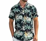 Loveternal Hawaii Hemd Männer Funky Hawaiihemd Herren Kurzarm Lässig Button Down Baumwolle Hawaii-Print Blume M