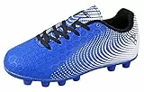 Vizari USA Stealth Fußballschuhe für Jungen und Mädchen, Jugendliche, Fester Boden, athletisch, Outdoor-Fußballschuhe für Kleinkinder, kleine Kinder, große Kinder, leicht und langlebig, Blau/Weiß, 25