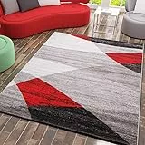 VIMODA Teppich Geometrisches Muster Meliert in Rot Grau Weiß Schwarz Kurzflor Wohnzimmer, Maße:120 x 170 cm