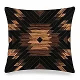 Kissenhüllen Cozy, Kissenbezug Vintage Geometriemuster Schwarz Braun Kissenhülle Leinen 45x45cm