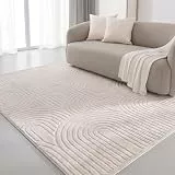 Interiyou Teppich Wohnzimmer Cannes - 160x230 cm Creme - Für Schlafzimmer, Esszimmer, Kinderzimmer - Kurzflorteppich skandinavisches Boho Muster - Hoch-Tief Effekt - Flach mit Geometrischem Muster
