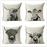 Miyiboo 4er Set Kissenbezug 45x45cmSchwarze Baise Kuh Dekokissen Kissenbezüge Sofakissen Dekorativ Couchkissen Baumwollleinen Kissenhülle Bezug Weich für Wohnzimmer Schlafzimmer