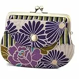 [NOREN] Japanisches Design Geldbörse mit Bügelverschluss (RetroFlower - Violett) Kiss Lock/Mit Inneneinteilung Außentasche